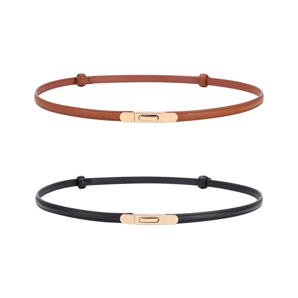4354 Women Skinny Leather Belt- 2 Pack Adjustable Thin Belt